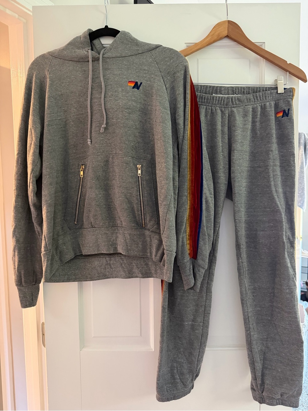 Aviator Nation Gray Sweatshirt & Joggers with Rainbow Stripe